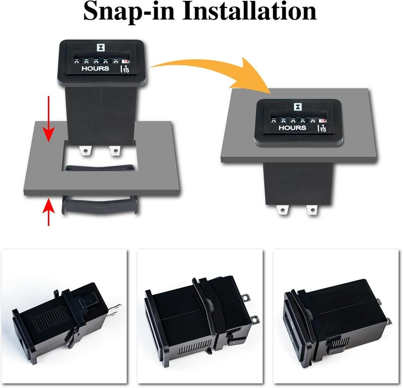 Jayron JR-HM001 Mechanical Hour Meter AC 110-250V Snap in Rectangular Hour Meter for Compressor Motorhome Generator Fork Lifts Golf Carts and Any Other Battery Powered Equipment - Image 5