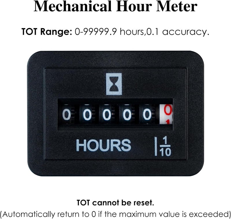 Jayron JR-HM001 Mechanical Hour Meter AC 110-250V Snap in Rectangular Hour Meter for Compressor Motorhome Generator Fork Lifts Golf Carts and Any Other Battery Powered Equipment - Image 3
