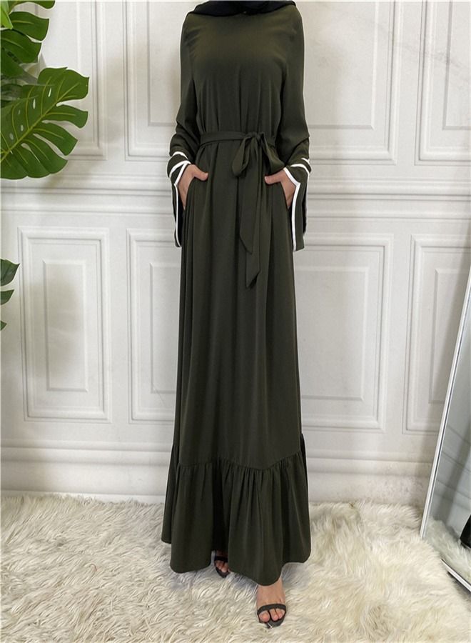 Loquat Pleated Loose Hem Muslim Fashion Dress Abaya  - Image 2