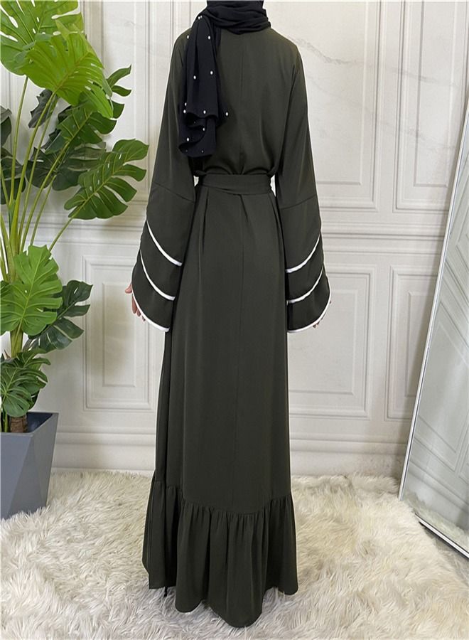 Loquat Pleated Loose Hem Muslim Fashion Dress Abaya  - Image 3