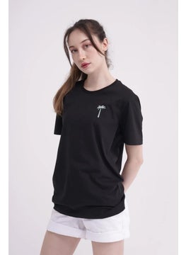 The Socks Company 23SCTS228U Palm Tree Embroidered Crew Neck Black Tshirt  - Image 5