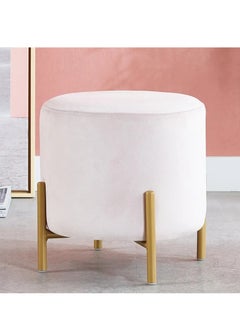 Wooden Twist Luxury Velvet Round Foot Stool Ottoman Pouf - Plush and Stylish Home Decor Accent  - Image 1