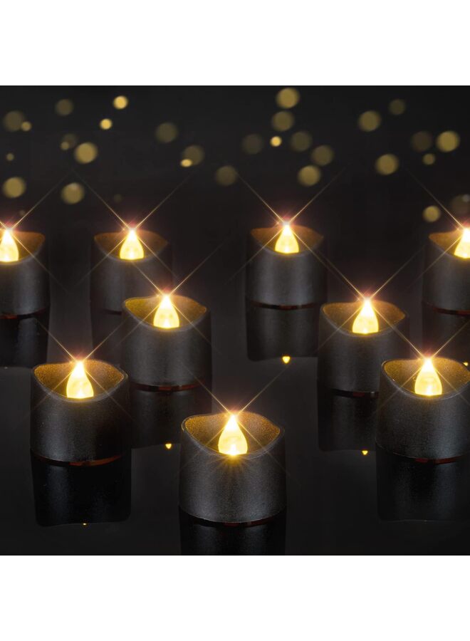 12PCS Flameless Tea Lights, 200+ Hours Black Flickering Candle for Halloween, Christmas, Holiday Decor, Theme Party, Wedding Table Decor, Proposal - Image 1