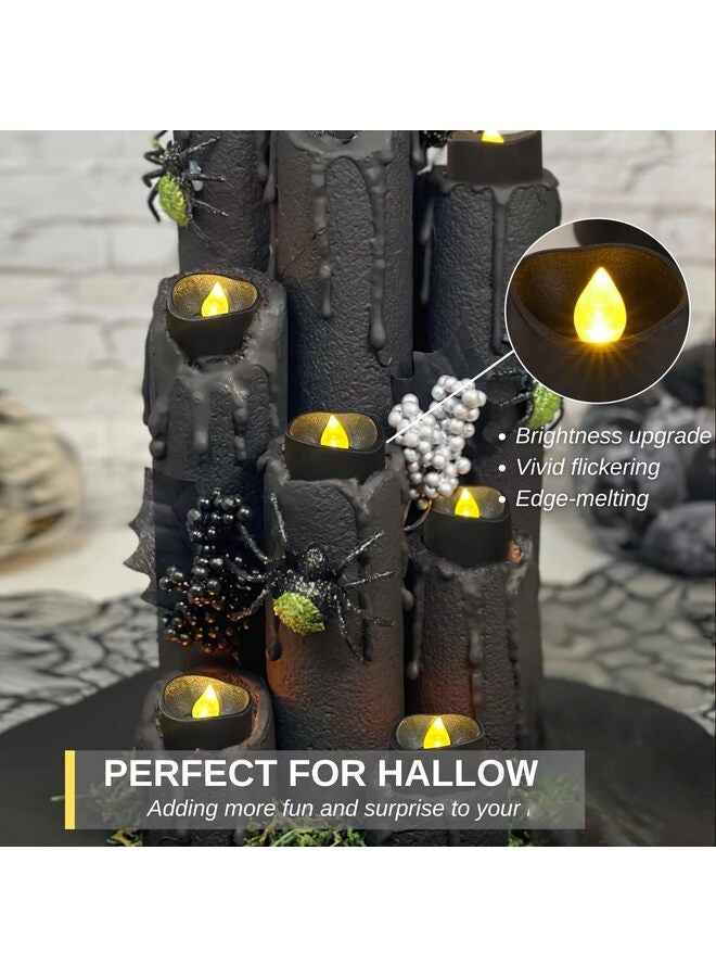12PCS Flameless Tea Lights, 200+ Hours Black Flickering Candle for Halloween, Christmas, Holiday Decor, Theme Party, Wedding Table Decor, Proposal - Image 2