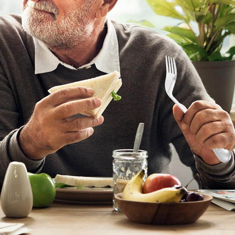 Ergonomic Angled Feeding Forks Set 2pcs Stainless Steel for Elderly Assisted Eating - Image 5