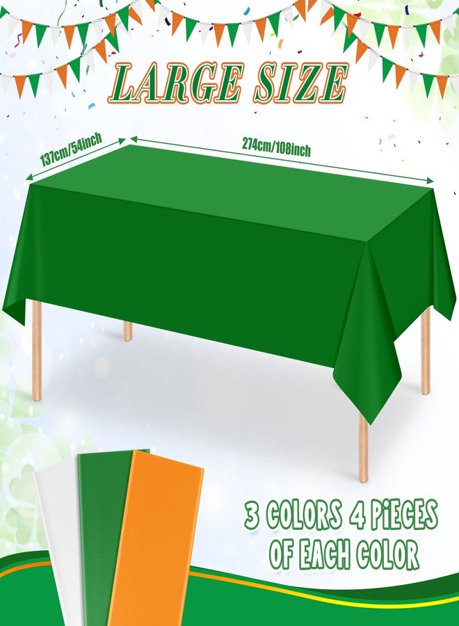 MASHAN 12 Pack St Patricks Tablecloth, Disposable Plastic Table Cloth Orange White Green Rectangle Table Covers for Irish St Patrick's Day Party Decorations and Supplies,54 * 108inch - Image 2