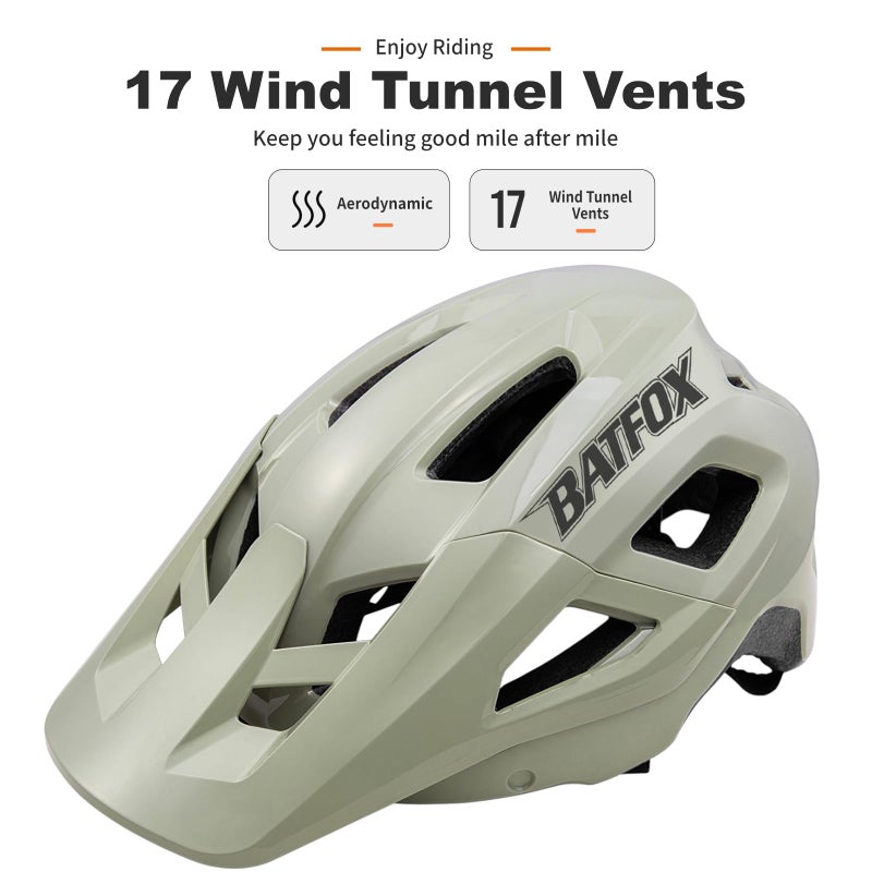 BATFOX Mountain Bike Helmet for Men Women,MTB Bicycle Cycling E-Bike Helmet for Adults Fit(52-60CM) (W/Goggles-Glossy Khaki, L(56-60CM)) - Image 4