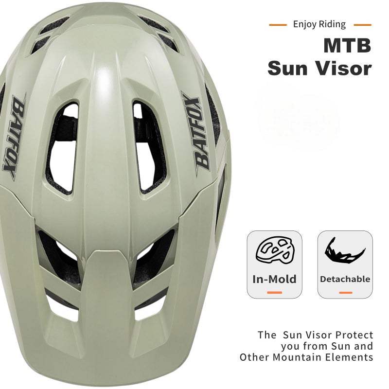 BATFOX Mountain Bike Helmet for Men Women,MTB Bicycle Cycling E-Bike Helmet for Adults Fit(52-60CM) (W/Goggles-Glossy Khaki, L(56-60CM)) - Image 5