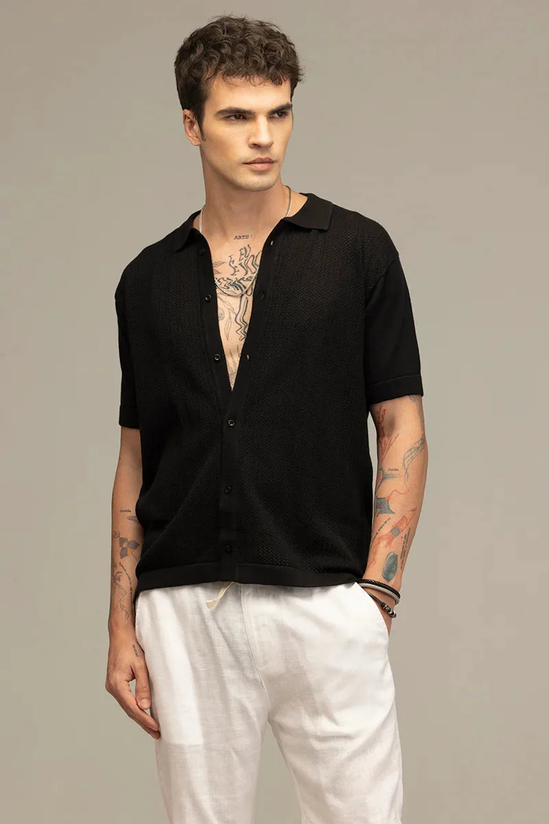 SNITCH تيشيرت تيرانيت محبوك بالكروشيه أسود