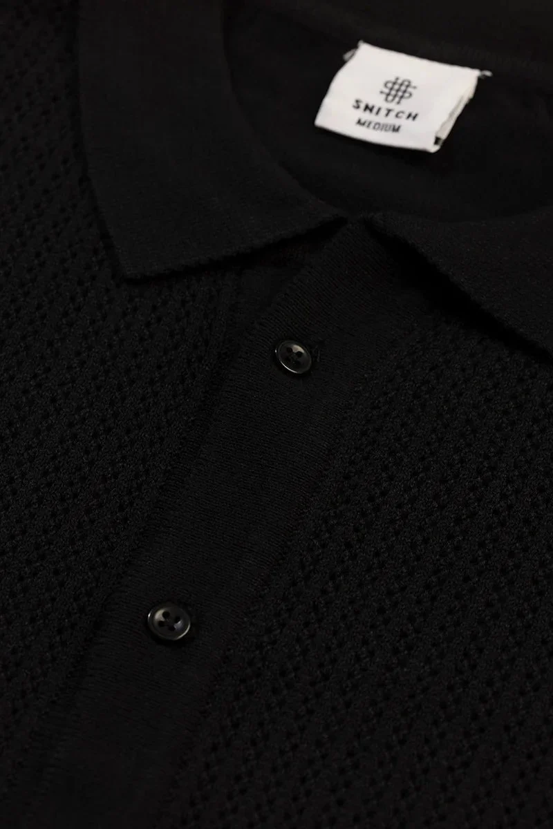 SNITCH TerraKnit Knitted Crochet Black Shirt