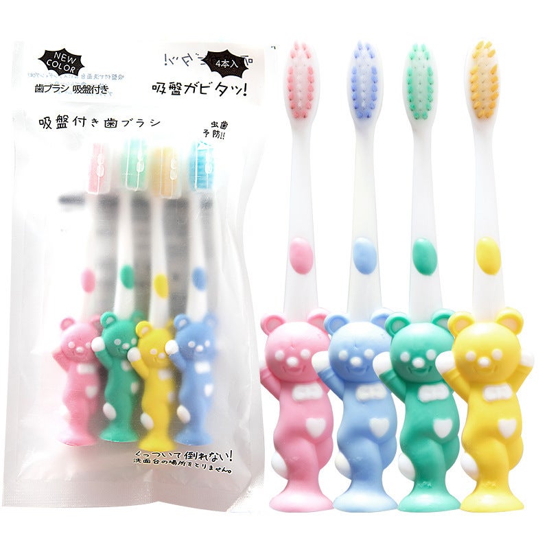 Generic 4 Pack Bear Soft Hair Childrens Toothbrush Fine Hair Babys Toothbrush Independent Toothbrush Cover Travel Portable Bear toothbrush 4 