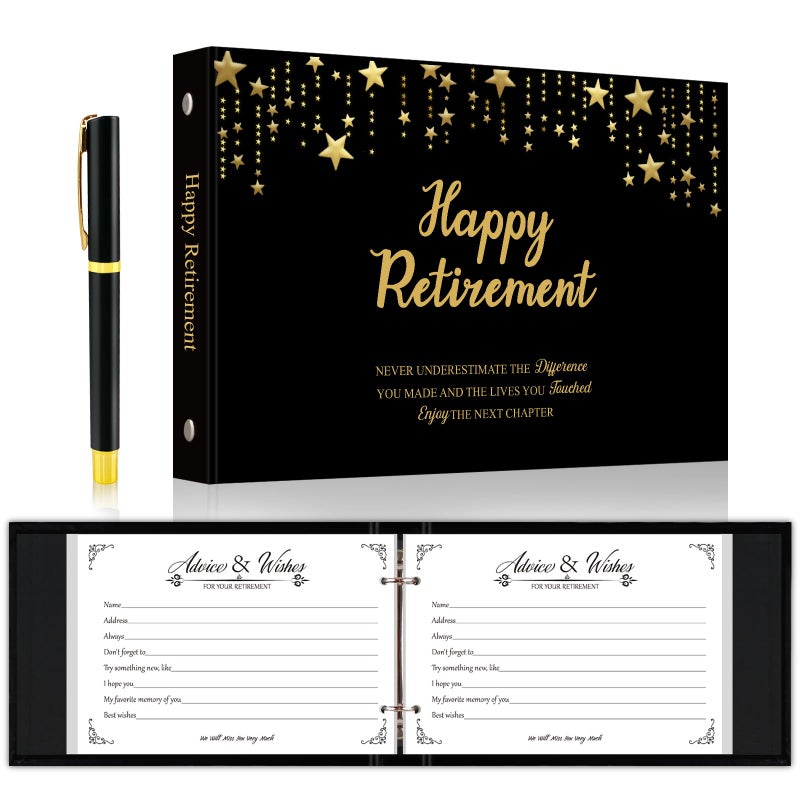 Retirement Guest Book with Signature Pen Binder LooseLeaf Retirement Book to Sign Happy Retirement Party Decorations Supplies Retirement Gifts Keepsake for Women Men Colleague Advice and Wishes