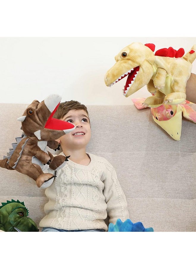 STORE 2508 - Store2508 Plush Dinosaur Hand Puppets, Soft Dinosaur Toy Stuffed Puppets Gifts for Kids (Brown) - Image 1