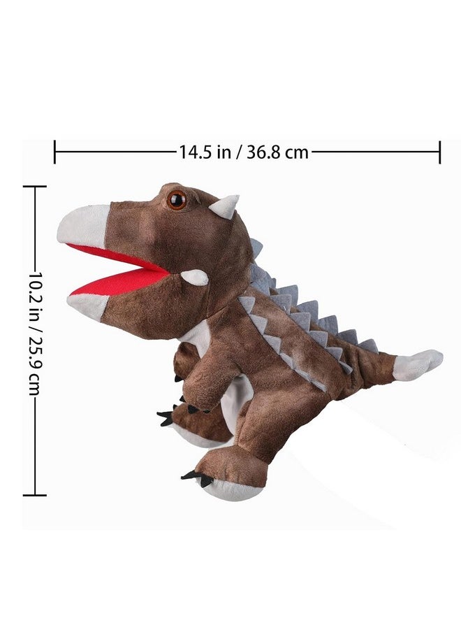 STORE 2508 - Store2508 Plush Dinosaur Hand Puppets, Soft Dinosaur Toy Stuffed Puppets Gifts for Kids (Brown) - Image 1