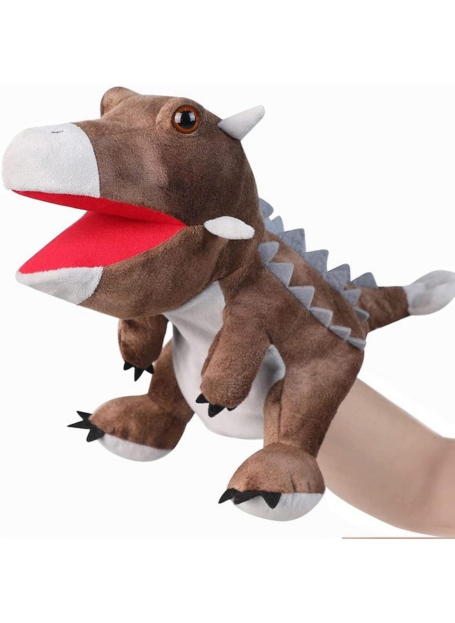 STORE 2508 - Store2508 Plush Dinosaur Hand Puppets, Soft Dinosaur Toy Stuffed Puppets Gifts for Kids (Brown) - Image 1
