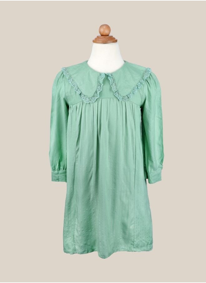 Generic Summer Green Girl's Frock Dress with 3/4 Sleeves in Comfy Fabric  - Image 1