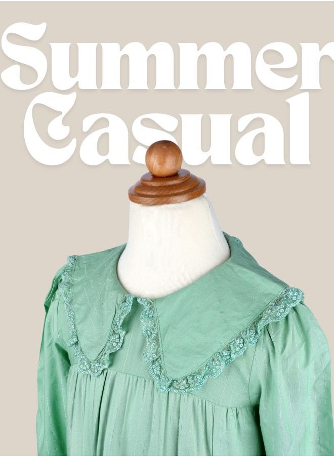 Generic Summer Green Girl's Frock Dress with 3/4 Sleeves in Comfy Fabric  - Image 2