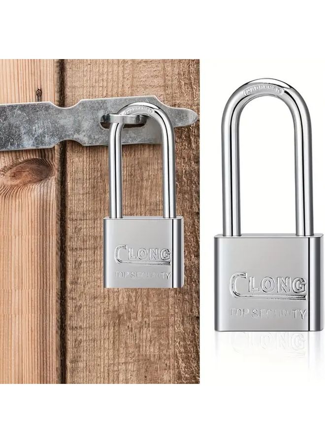 1pc Heavy Duty Long Shackle Padlock with Key Durable Electroplated Finish for Sheds Gym Lockers Fences Garages - Image 3