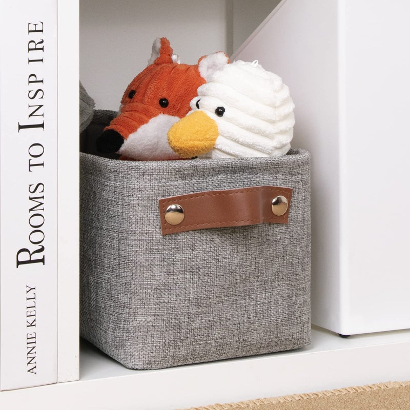 Dullemelo Fabric Bathroom Storage Bin With Leather Handles  Narrow Organizer For Towels  Toilet Paper Rolls  Storage Basket For Back Of Toilet  Vanities  Shelves & Cabinets (Gray) - Image 5