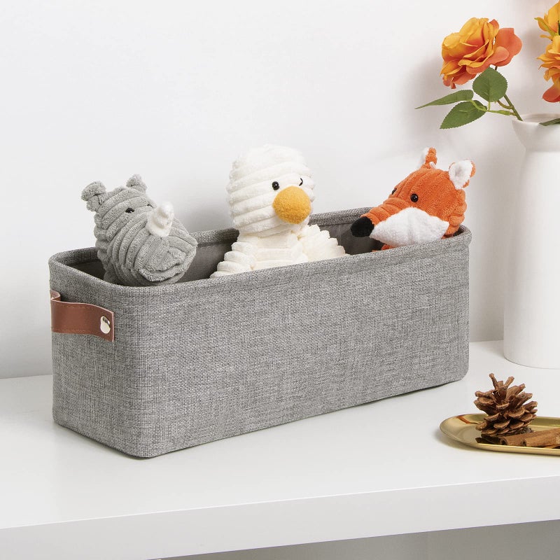 Dullemelo Fabric Bathroom Storage Bin With Leather Handles  Narrow Organizer For Towels  Toilet Paper Rolls  Storage Basket For Back Of Toilet  Vanities  Shelves & Cabinets (Gray) - Image 4