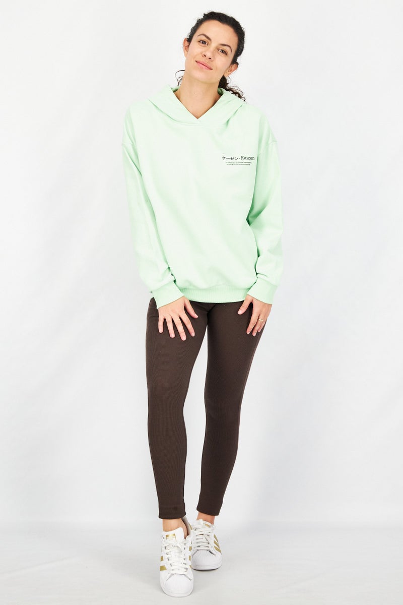 Ocean Pacific Women Hooded Neck Graphic Sweatshirt, Pastel Green - Image 3