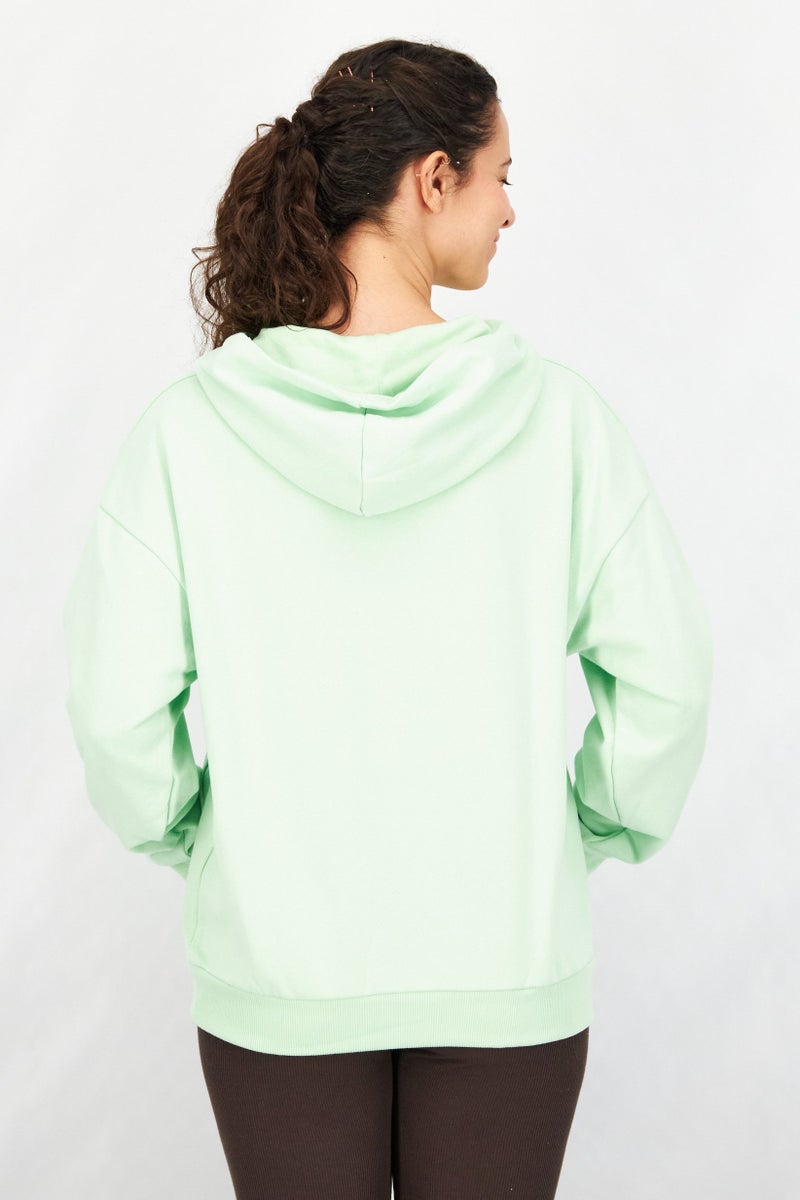 Ocean Pacific Women Hooded Neck Graphic Sweatshirt, Pastel Green - Image 4