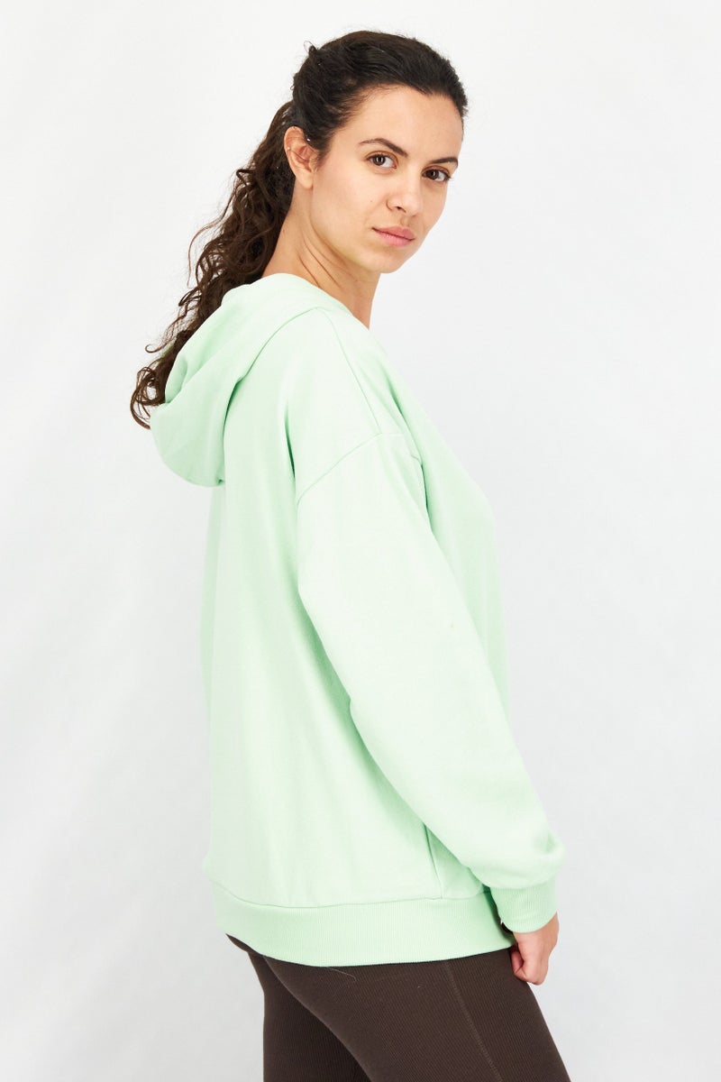 Ocean Pacific Women Hooded Neck Graphic Sweatshirt, Pastel Green - Image 2
