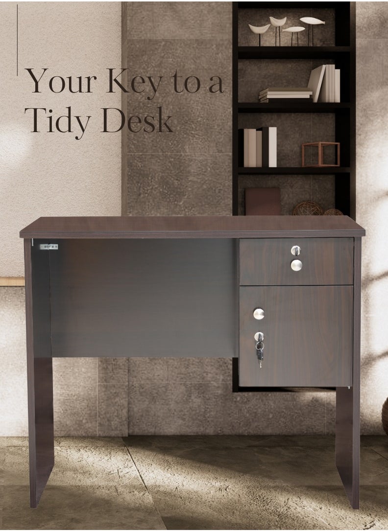 AFT - Modern 18mm MDF Office Desk & Study Table with Lockable Drawer and Cabinet – Compact Design for Home Office, Kids’ Room, or Study Area – Secure Storage with Sleek Finish. Wangi Brown (Arfan) - Image 1