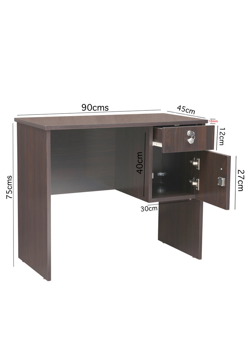 AFT - Modern 18mm MDF Office Desk & Study Table with Lockable Drawer and Cabinet – Compact Design for Home Office, Kids’ Room, or Study Area – Secure Storage with Sleek Finish. Wangi Brown (Arfan) - Image 1