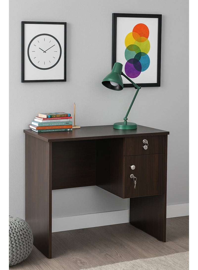AFT Modern 18mm MDF Office Desk & Study Table with Lockable Drawer and Cabinet – Compact Design for Home Office, Kids’ Room, or Study Area – Secure Storage with Sleek Finish. Wangi Brown (Arfan) - Image 1