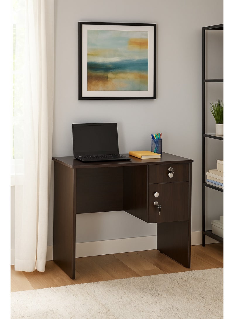 AFT Modern 18mm MDF Office Desk & Study Table with Lockable Drawer and Cabinet – Compact Design for Home Office, Kids’ Room, or Study Area – Secure Storage with Sleek Finish. Wangi Brown (Arfan) - Image 2