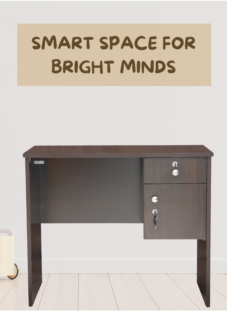 AFT - Modern 18mm MDF Office Desk & Study Table with Lockable Drawer and Cabinet – Compact Design for Home Office, Kids’ Room, or Study Area – Secure Storage with Sleek Finish. Wangi Brown (Arfan) - Image 1