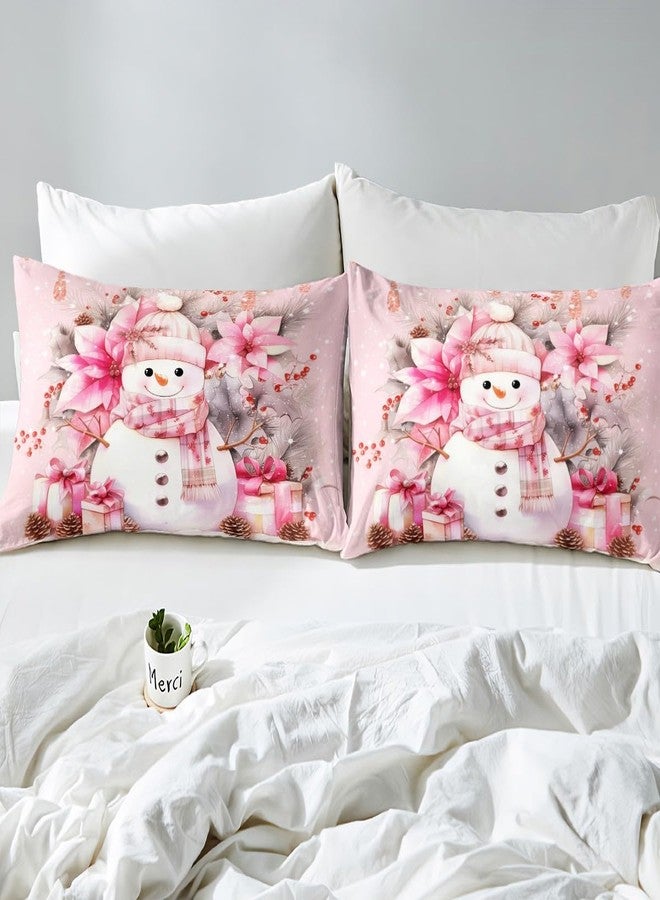 Feelyou Kids Snowman Fitted Sheet Twin Size Pink Christmas Xmas Bedding Set for Boys Girls Blossom Flowers Floral Pattern Bed Sheet Set Winter Theme Happy New Year Bed Cover Deep Pocket - Image 4
