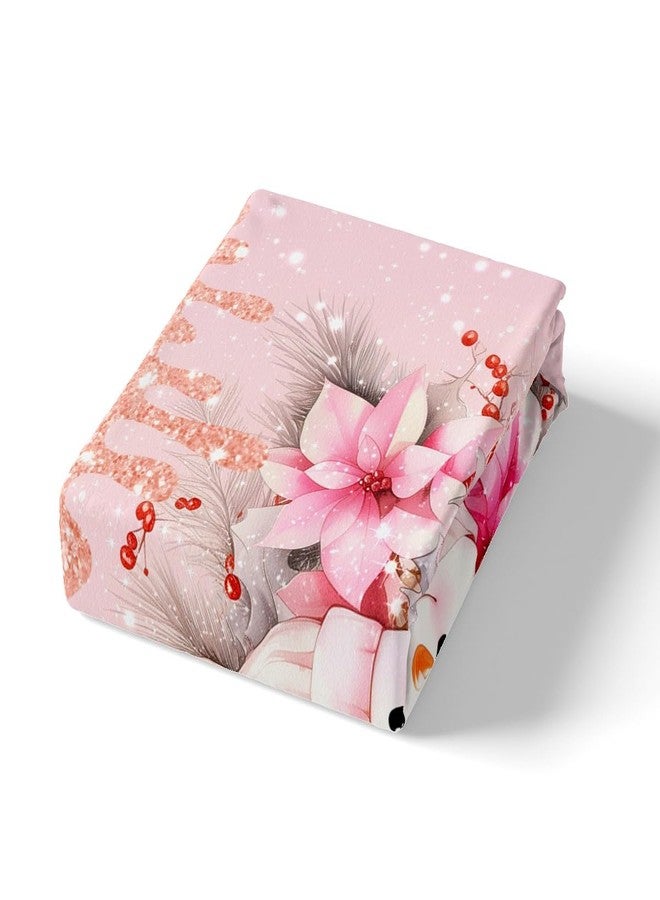 Feelyou Kids Snowman Fitted Sheet Twin Size Pink Christmas Xmas Bedding Set for Boys Girls Blossom Flowers Floral Pattern Bed Sheet Set Winter Theme Happy New Year Bed Cover Deep Pocket - Image 5
