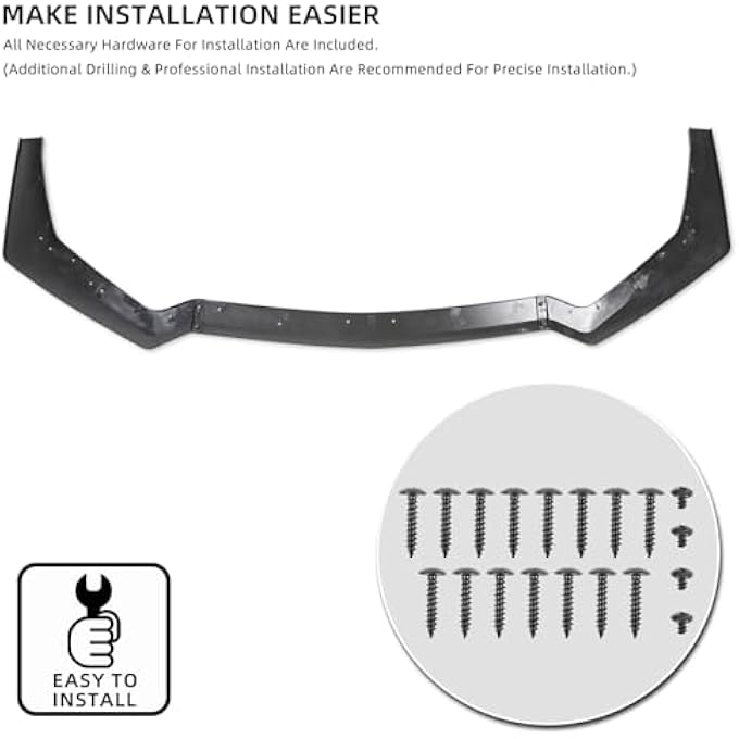 keepdsgn 3PCS Matte Black Front Bumper Lip Chin Spoiler Splitter Diffuser Protector Body Kit with Adjustable 10"-13" Red Support Rod Compatible with 2018-2022 Ford Mustang Ecoboost GT V8 - Image 4