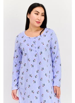 Carole Hochman Women Penguin Print Full Sleeves Sleepwear Dress, Light Purple  - Image 2