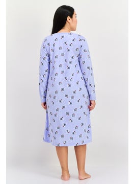 Carole Hochman Women Penguin Print Full Sleeves Sleepwear Dress, Light Purple  - Image 3