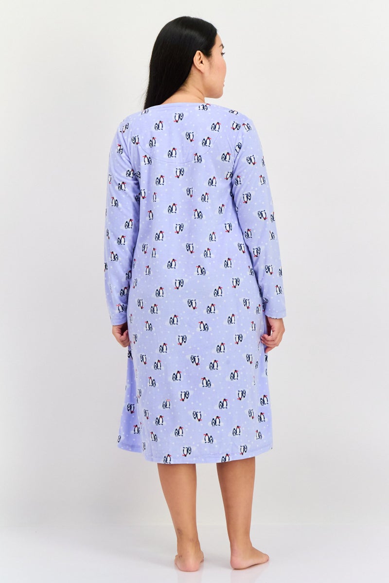 Carole Hochman Women Penguin Print Full Sleeves Sleepwear Dress, Multicolor - Image 3