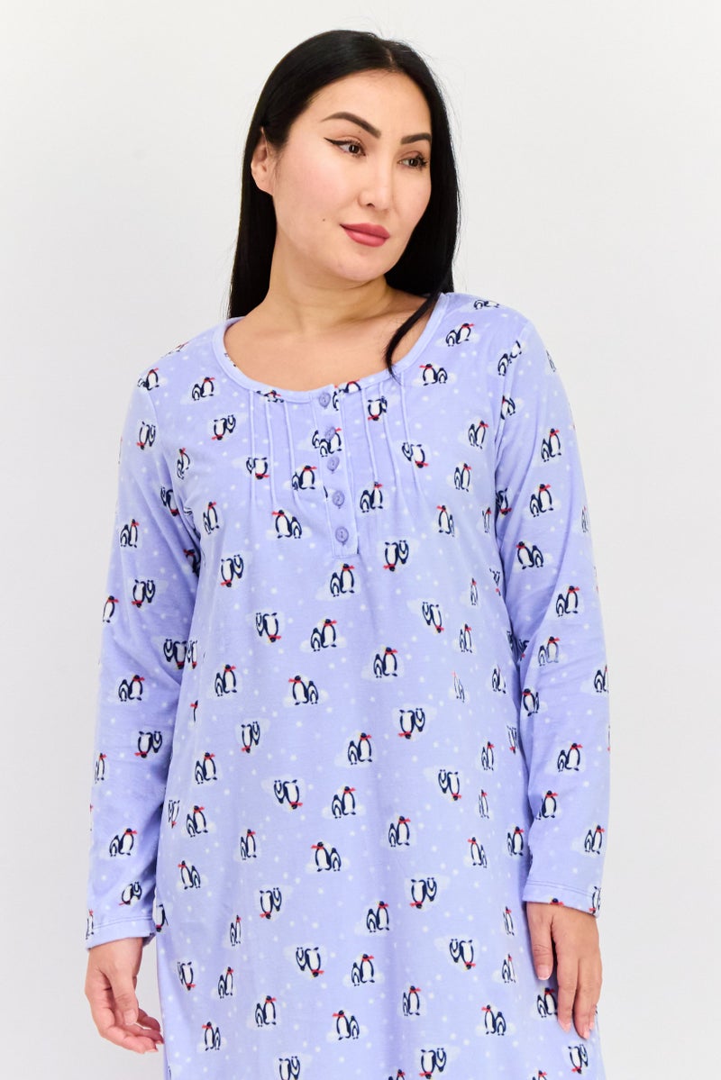 Carole Hochman Women Penguin Print Full Sleeves Sleepwear Dress, Multicolor - Image 2