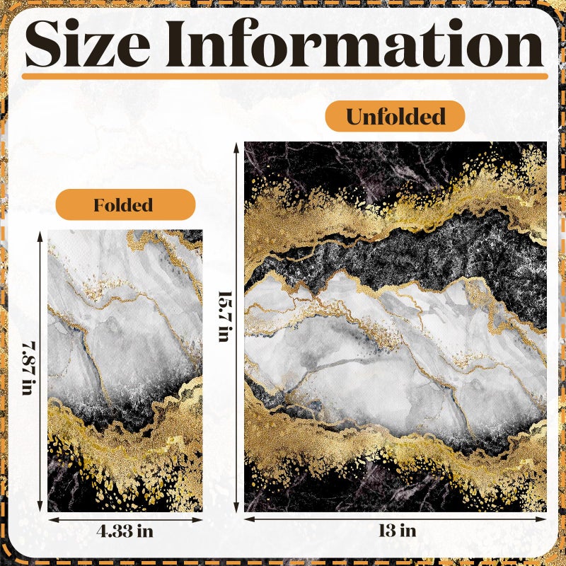 Geyoga 200 Pcs Marble Guest Napkins 2 Ply Disposable Guest Bathroom Paper Napkins Black Gold Marbleized Hand Towels for Home Bathroom Kitchen Table Decor (Black Gold) - Image 4