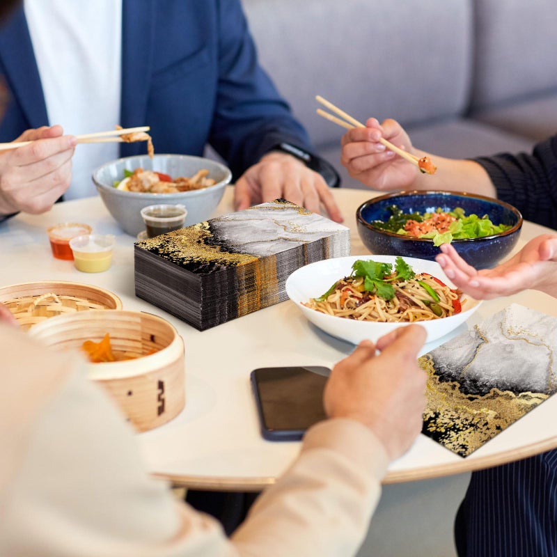 Geyoga 200 Pcs Marble Guest Napkins 2 Ply Disposable Guest Bathroom Paper Napkins Black Gold Marbleized Hand Towels for Home Bathroom Kitchen Table Decor (Black Gold) - Image 3