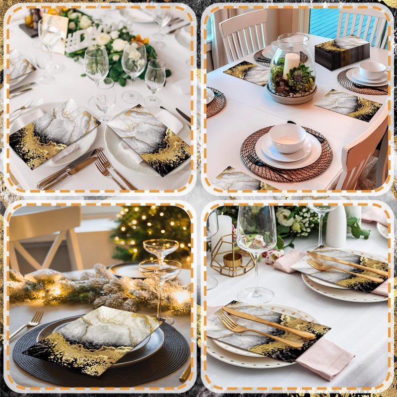 Geyoga 200 Pcs Marble Guest Napkins 2 Ply Disposable Guest Bathroom Paper Napkins Black Gold Marbleized Hand Towels for Home Bathroom Kitchen Table Decor (Black Gold) - Image 5