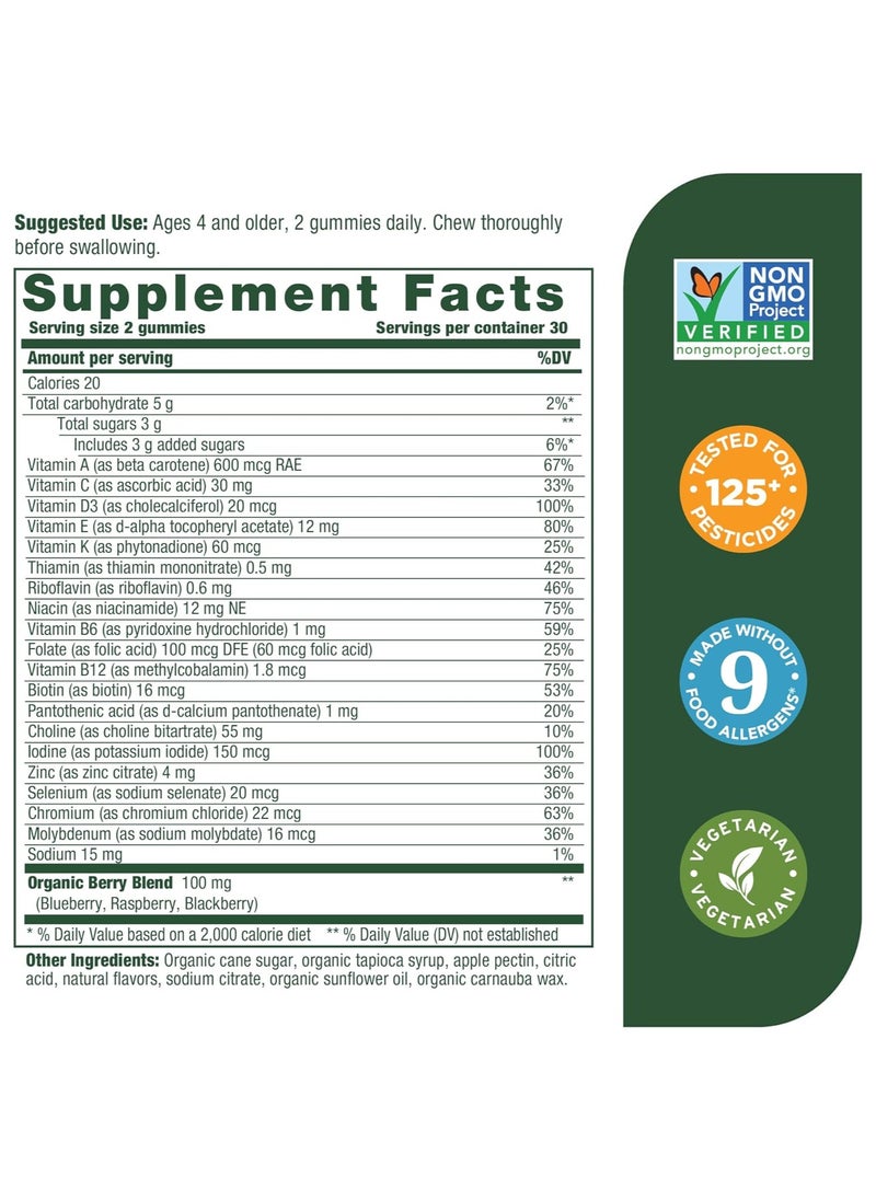 MegaFood KIDS Multivitamin - Supports brain, immune, and bone health Formulated with choline- Berrylicious Flavor Supplement- 60 Gummies 30 Servings  - Image 3