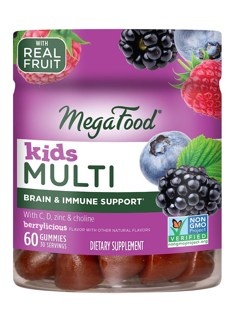 MegaFood KIDS Multivitamin - Supports brain, immune, and bone health Formulated with choline- Berrylicious Flavor Supplement- 60 Gummies 30 Servings  - Image 2