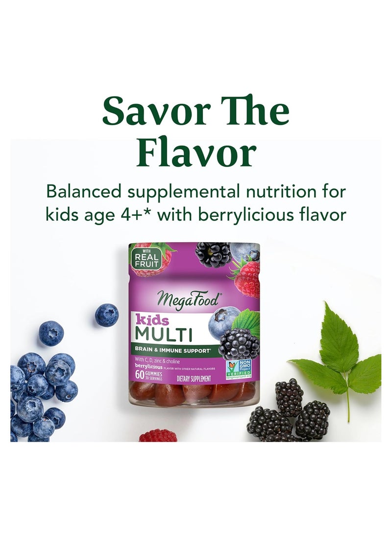 MegaFood KIDS Multivitamin - Supports brain, immune, and bone health Formulated with choline- Berrylicious Flavor Supplement- 60 Gummies 30 Servings - Image 5