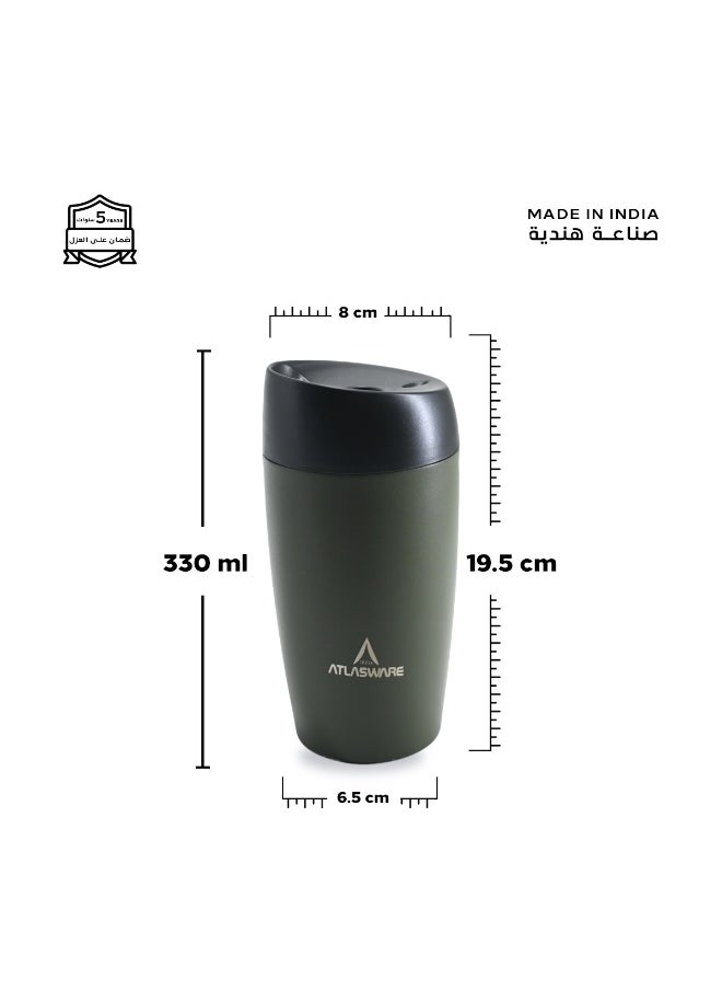 Atlasware A cup (mug) suitable for all drinks, with a capacity of 300ml. It keeps cold for 12 hours and hot for 6 hours, Army Green  - Image 2