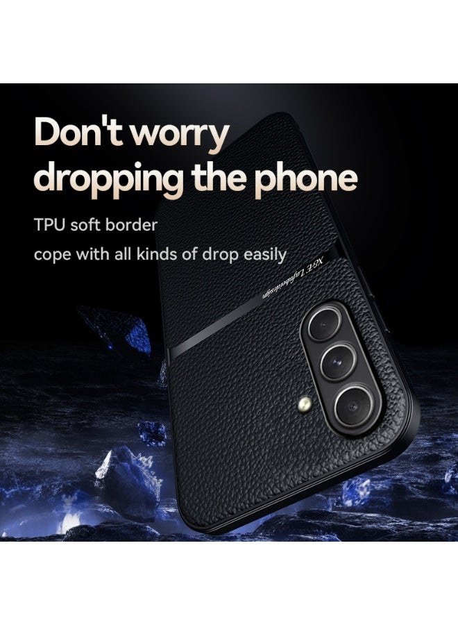 Phone Case Cover Leather TPU Back Case Cover shock resistant Compatible with Samsung Galaxy A57 (Black) - Image 3