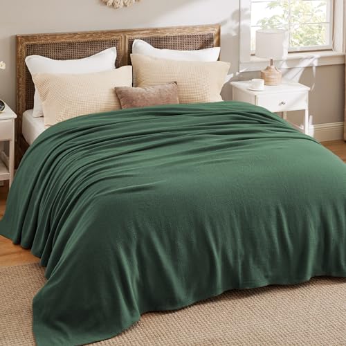 Bedsure بطانية Bedsure GentleSoft 100% قطن بحجم كوين للسرير - قابلة للتنفس وخفيفة الوزن، ناعمة ومريحة مع نسيج متعرج منسوج للصيف، أخضر داكن، 90x90 بوصة - Image 5