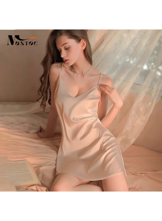 Moxtoc Women's Summer Backless Suspender Nightdress Ice Silk Thin Backless Nightgown 520 Gift - Image 3