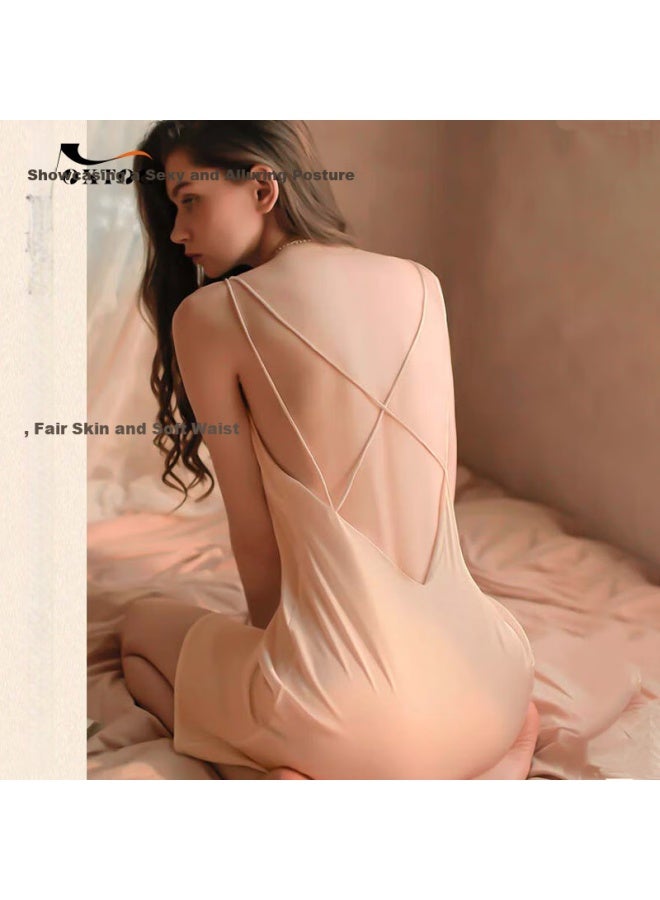 Moxtoc Women's Summer Backless Suspender Nightdress Ice Silk Thin Backless Nightgown 520 Gift - Image 2